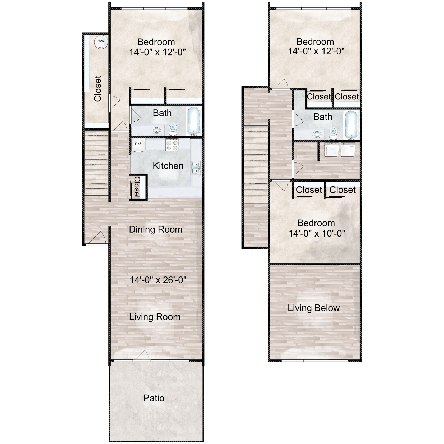 Floor plan for 3 beds, 2 baths, 1700 sqft